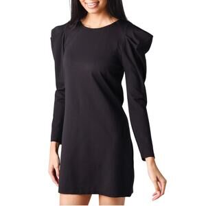 Zara Black Open Back Mini Dress L Statement Sleeves Party LBD Shift Dress Puff